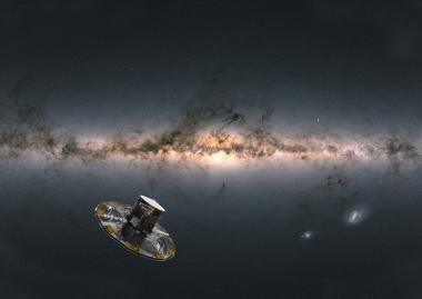 Über das Weltraumteleskop Gaia und seine Forschungsergebnisse spricht Prof. Dr. Stefan Jordan im Planetarium.<br>Foto: ESA/ATG medialab;<br>Hindergrundbild: ESO/S. Brunier
