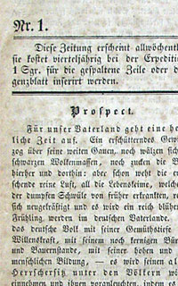 Westfälische Zeitung (Ausschnitt), Nr. 1 vom 06.04.1848 / Foto: Verein für Geschichte und Altertumskunde Westfalens, Abt. Paderborn e. V., AV 1017a