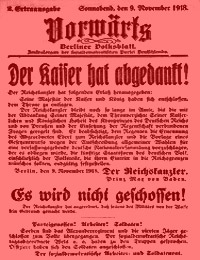 2. Extraausgabe des 'Vorwärts' vom 09.11.1918 / Montage mit rotem Hintergrund, Marcus Weidner