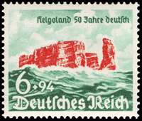 Briefmarkenausgabe des Deutschen Reichs, 'Helgoland 50 Jahre  deutsch', 09.08.1940 / Quelle: Wikimedia Commons PD / Michel Junior-Katalog 1999, Deutsches Reich […], München 1997, S. 51 (Nr. 750)