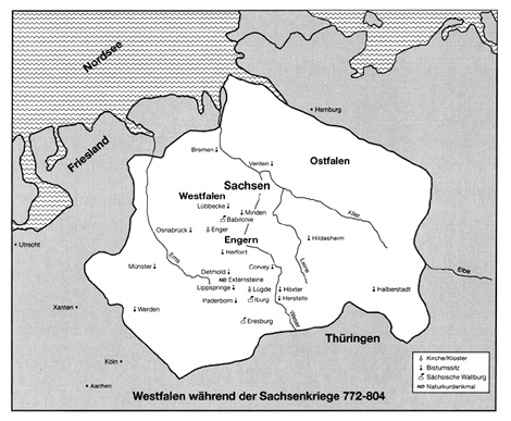 Karte: Westfalen während der Sachsenkriege 772-804