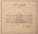 Vorschlag zum Wiederaufbau [eines Landeshauses in Münster], Ansicht zur Warendorfer Straße, 2. Vorschlag, 1949-02