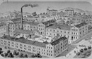 Nadelfabrik St. Witte, Iserlohn, Stefanstraße, Villa Bellevue, Stennerstraße und Villa Carl Witte, Gartenstraße, Ansicht (Vogelschau) von Südwesten, um 1875 / Iserlohn, Stadtarchiv