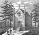 Bad Ems, Frücht: Gruftkapelle für Karl Freiherr vom Stein in Frücht bei Bad Ems, errichtet 1836 vermutlich nach den Entwürfen von Johann Claudius von Lassaulx (1781-1848), Zeichnung aus: Ludwig Spengler, Der Kurgast in Bad Ems, 2. Aufl., Wetzlar 1860 / Bad Ems, Verbandsgemeindearchiv / Bad Ems, Verbandsgemeindearchiv