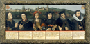 Die sechs Herzöge von Kleve und Grafen von der Mark, aneinandergereihte Kopien von Einzelporträts vor dem Hintergrund der Stadt und Burg Kleve, um 1650 / Hamm, Gustav-Lübcke-Museum / Hamm, Gustav-Lübcke-Museum
