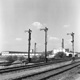 Steinfurt-Borghorst: Schienentrasse und Signalanlagen bei Borghorst mit Blick auf die Spinnerei Gebrüder Kock, Mai 1954 / LWL-Medienzentrum für Westfalen/Hans Hild