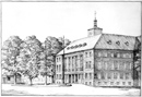 March, Werner (1894-1976): Münster, Freiherr-vom-Stein-Platz: Skizze der Hauptfassade für das geplante neue Landeshaus des Landschaftsverbandes Westfalen-Lippe, erbaut 1950-1953 nach den Plänen des Mindener Architekten Werner March, nicht ausgeführte Variante / Münster, LWL-Bau- und Liegenschaftsbetrieb / Münster, Internet-Portal "Westfälische Geschichte"