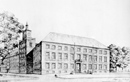 March, Werner (1894-1976): Münster, Freiherr-vom-Stein-Platz: Skizze der Hauptfassade für das geplante neue Landeshaus des Landschaftsverbandes Westfalen-Lippe, erbaut 1950-1953 nach den Plänen des Mindener Architekten Werner March, ausgeführte Variante, 1952 / Münster, LWL-Bau- und Liegenschaftsbetrieb / Münster, Internet-Portal "Westfälische Geschichte"
