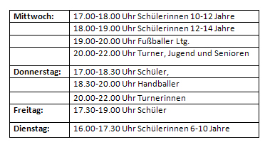 wöchentliche Übungszeiten 1954