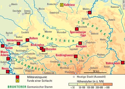 Römische Militärstützpunkte und germanische Stämme im Rhein-Ems-Weser-Gebiet
