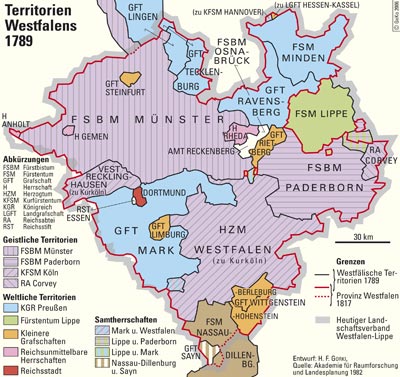 Territorien Westfalens 1789 und Grenze des LWL