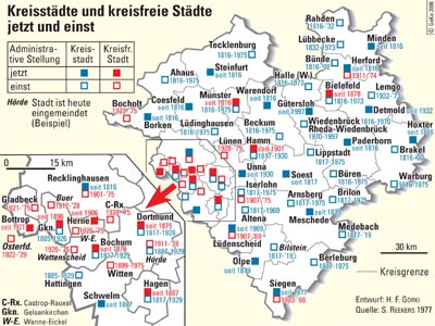 Kreisstädte und kreisfreie Städte in Westfalen jetzt und einst