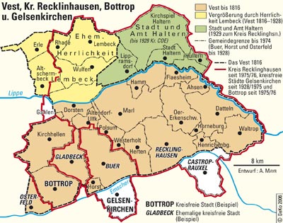 Vest und Kreis Recklinghausen, kreisfreie Städte Bottrop und Gelsenkirchen