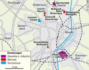 Größere Konversionsareale in der Innenstadt von Münster