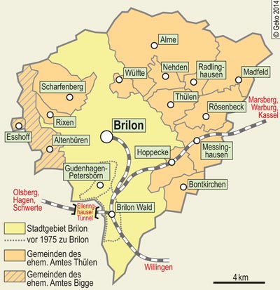 Karte der Stadt Brilon und seiner Ortsteile