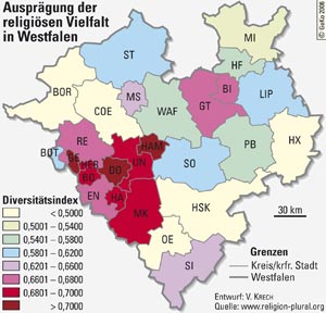 Ausprägung der religiösen Vielfalt in Westfalen