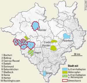 Luftreinhaltepläne, Aktionspläne und Umweltzonen 2010 in Westfalen