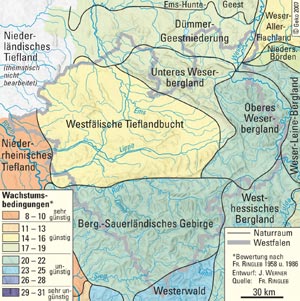 Phänogeographische Naturraum-Wertigkeit gemäß den Flächen-Mittelwerten 1936-1944