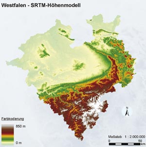 Zweidimensionale Höhendarstellung Westfalens