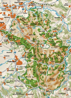 Lage und Ausdehnung des Naturparks Teutoburger Wald/Eggegbirge
