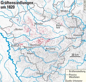 Gräftensiedlungen in Westfalen um 1820
