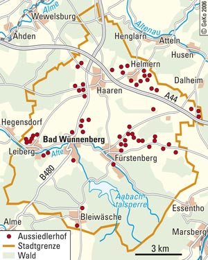 Aussiedlerhöfe von 1955 bis 1975 auf der südlichen Paderborner Hochfläche