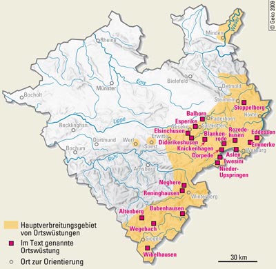 Verbreitung von Ortswüstungen in Westfalen