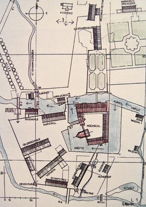 Rekonstruktion des Gesamtlageplans des Schlosses Brake im Zustand von 1614