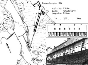 Andreasberg um 1854 und Arbeiterhäuser in der Bergarbeiterkolonie Neu-Andreasberg
