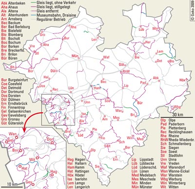 Bis 2009 stillgelegte Eisenbahnstrecken in Westfalen