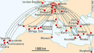 Direktflugverbindungen des FMO im Sommer 2008