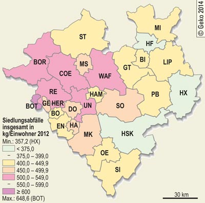 Häusliche Siedlungsabfälle in kg pro Einwohner 2012