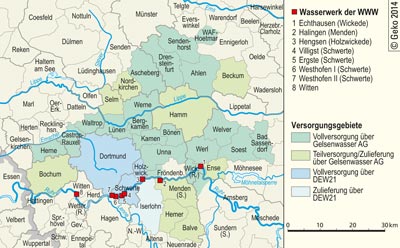Wasserwerke und Versorgungsgebiet der Wasserwerke Westfalen GmbH