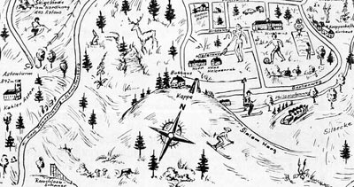 Auszug aus einem gezeichneten Tourismus-Stadtplan von Winterberg aus dem Fremdenverkehrsprospekt des Jahres 1959