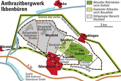 Übersichtsplan des Anthrazitbergwerkes Ibbenbüren