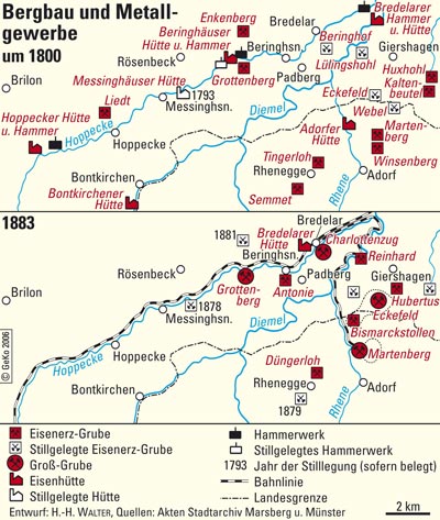 Bergbau und Metallgewerbe im nordöstlichen Sauerland um 1800 und 1883