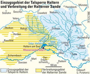 Einzugsgebiet der Talsperre Haltern und Verbreitung der Halterner Sande