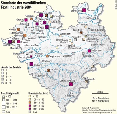 Standorte der westfälischen Textilindustrie