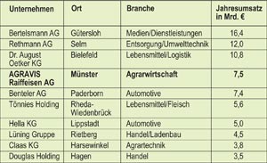 Die 10 umsatzstärksten Unternehmen in Westfalen 2012/13