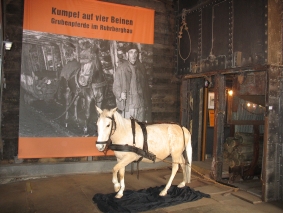 Grubenpferd vor der Hängebank auf der Zeche Hannover