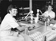Porzellan-Schleiferinnen, Selb, um 1955. Foto: Europäisches Industriemusem für Porzellan